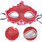 Nessiworld Red Color Eyes Crystal Stone Lace Party Mask 11x17 cm